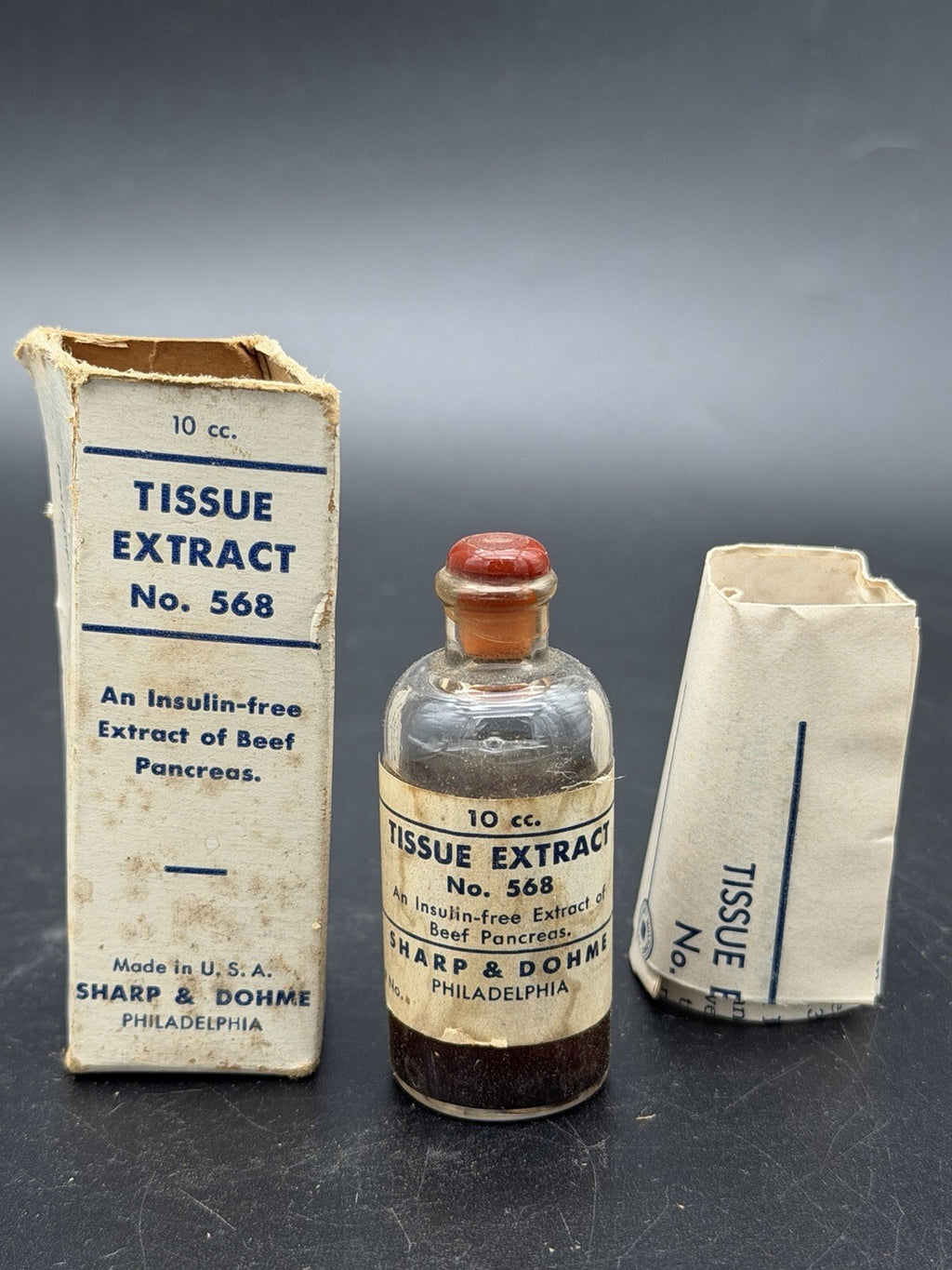 Vintage Sharp and Dohme Tissue Extract No. 568 Medical Bottle & Box 10cc