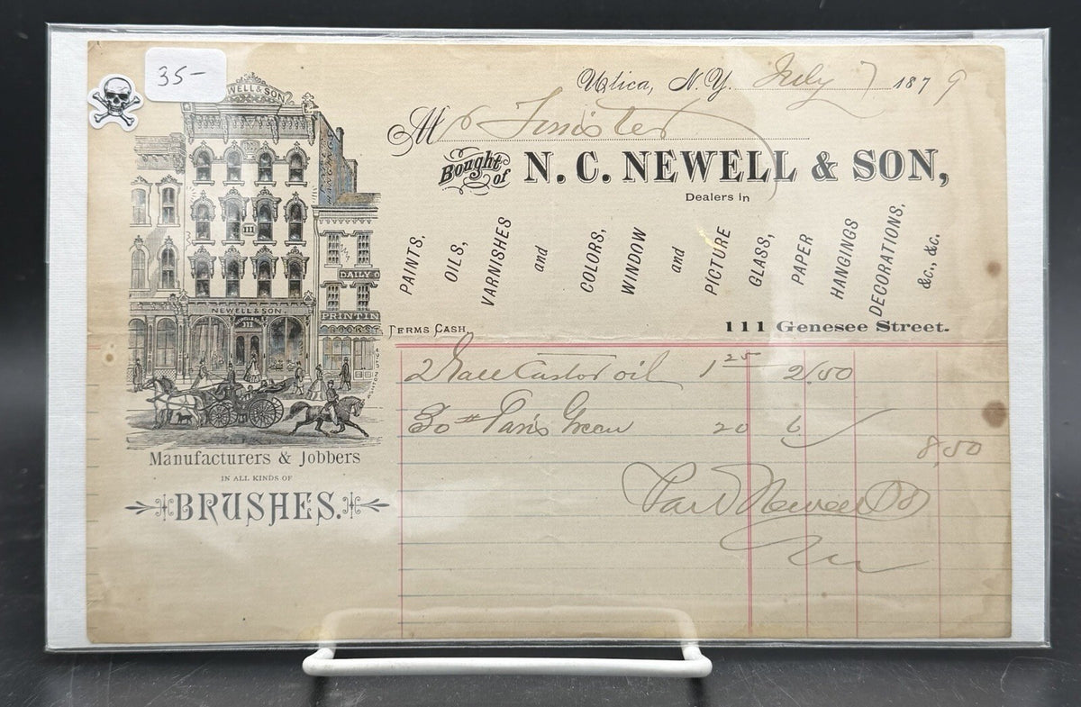 1879 N.C. Newell and Son Invoice – Utica NY Paint Glass Storefront Art Ephemera