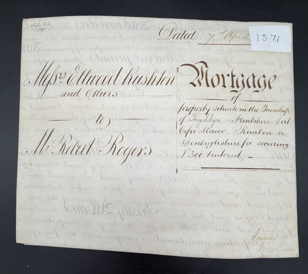 1871 Antique Vellum Mortgage Deed: Flintshire & Denbighshire, Wales (Signed)