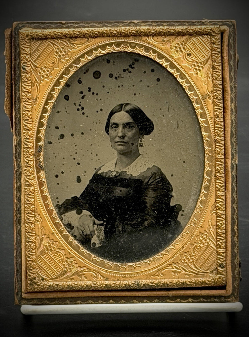 Antique 1850s Ambrotype Portrait in Embossed Case - 19th Century Photography