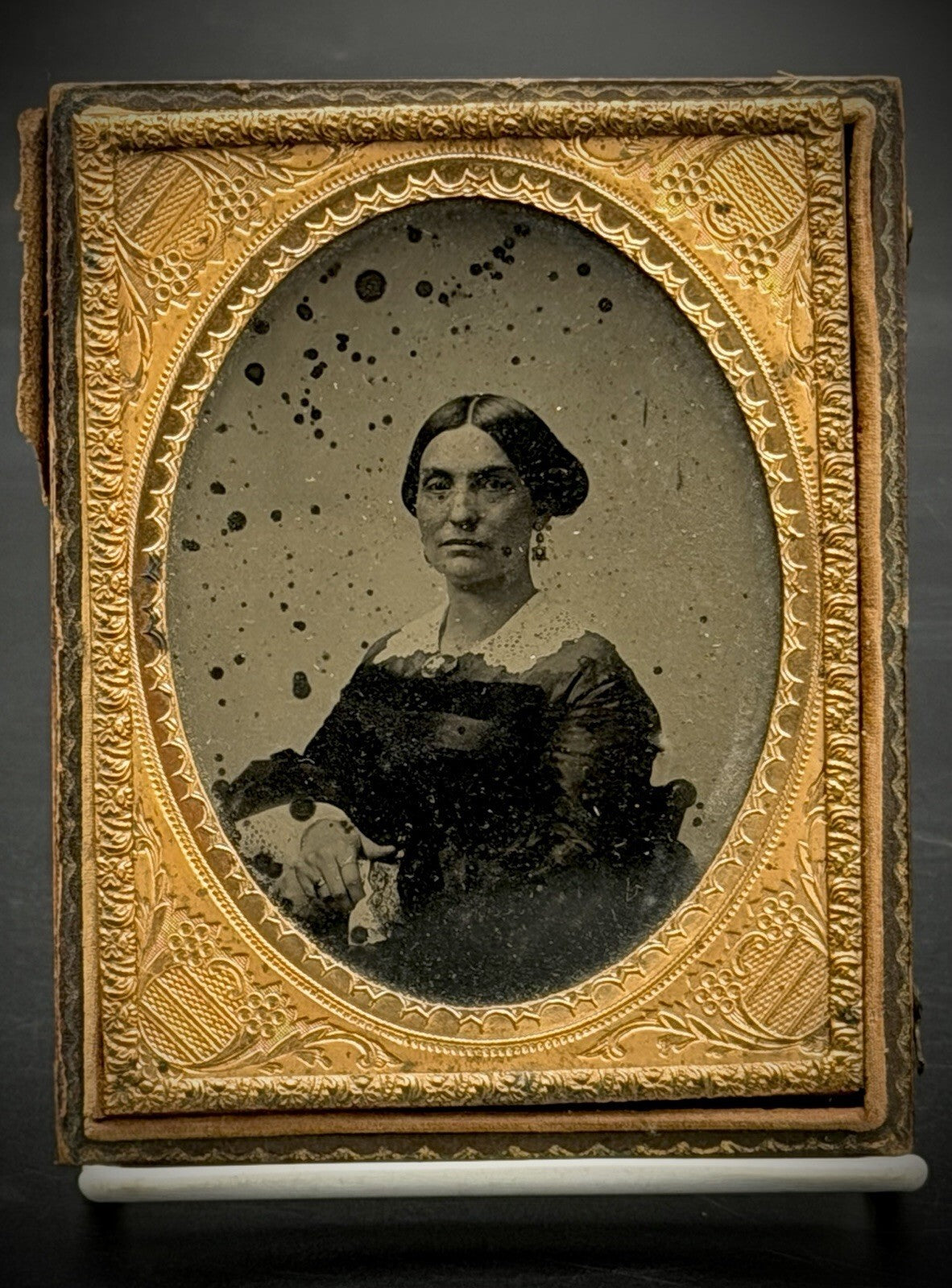 Antique 1850s Ambrotype Portrait in Embossed Case - 19th Century Photography