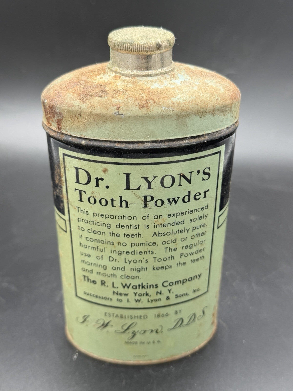 Vintage Dr. Lyon's Tooth Powder 10 Oz Tin The R.L. Watkins Company Apothecary