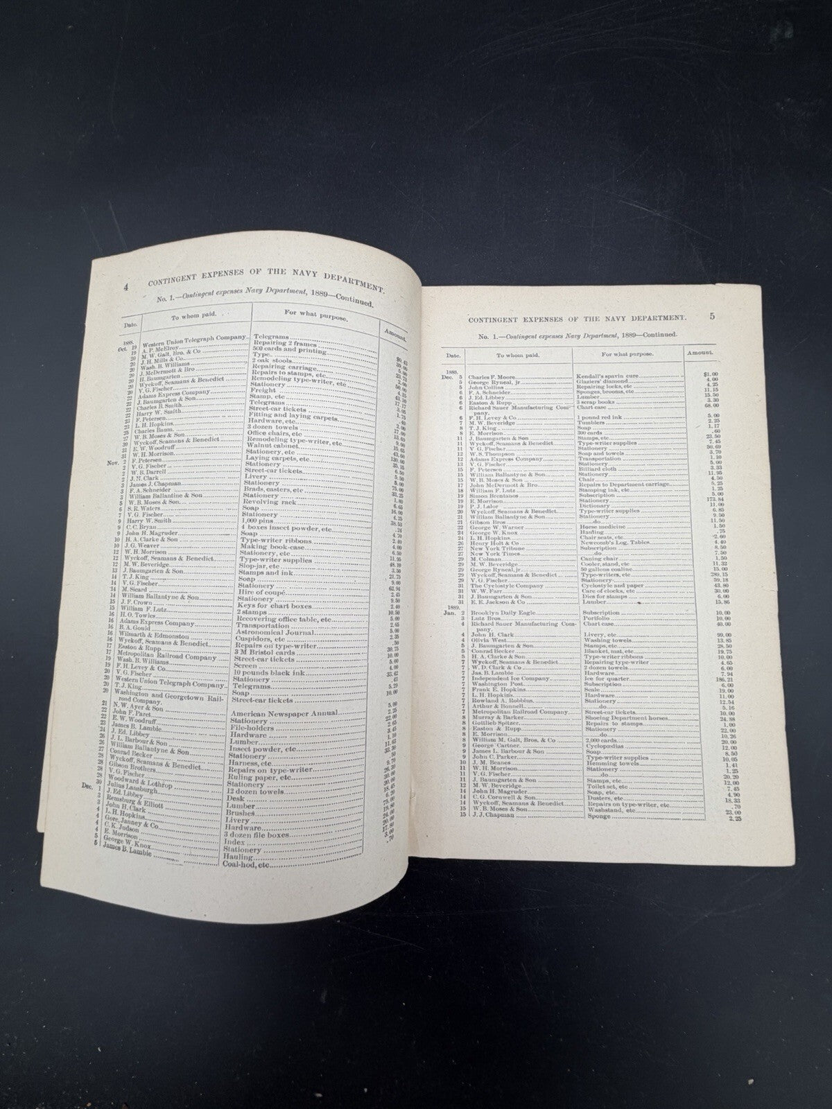 1889 Navy Department Contingent Expenses Report - 51st Congress House Doc. 67