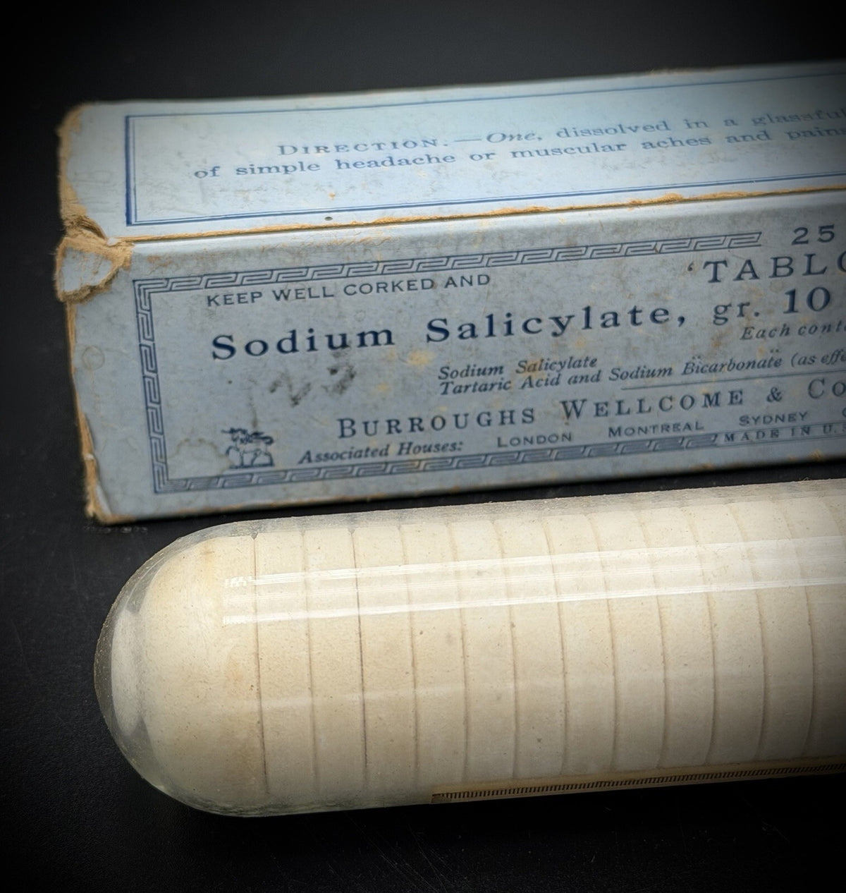 Burroughs Wellcome Co Sodium Salicylate Effervescent Tablets Antique Box Tube