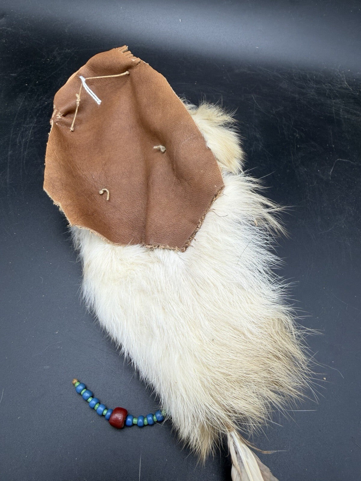 Handmade Clay Face Mask Wall Hanging Fur Beads Feathers Folk Art