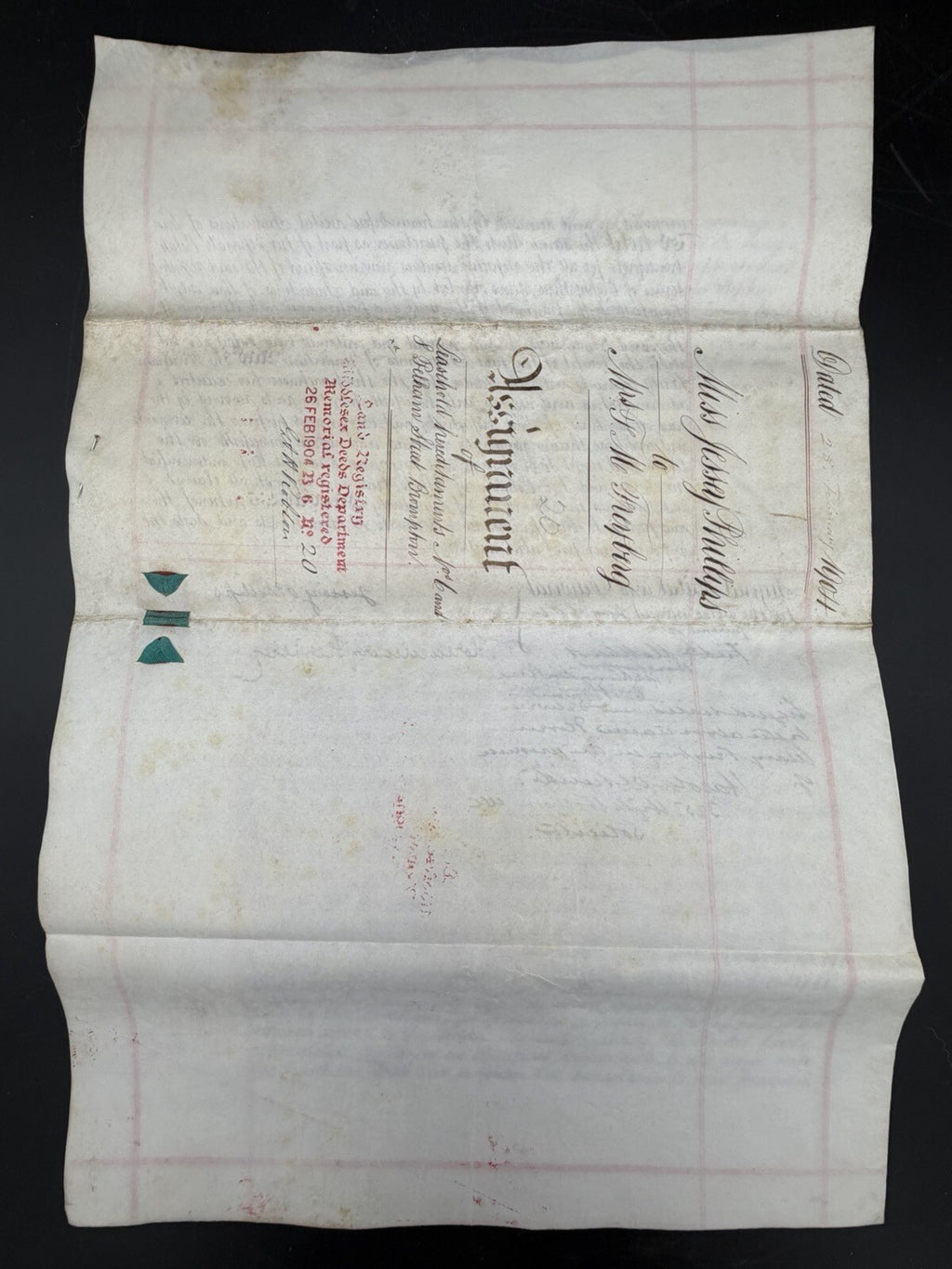 1904 Antique Deed: Kensington, London Property Assignment (Phillips/Freyberg)