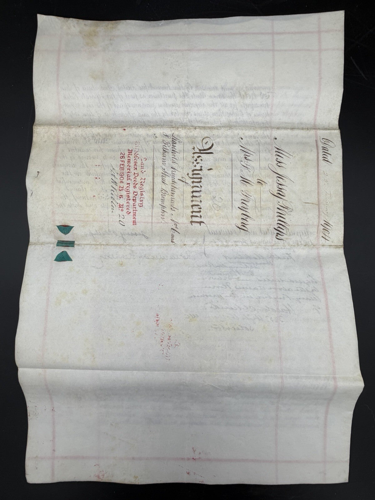 1904 Antique Deed: Kensington, London Property Assignment (Phillips/Freyberg)
