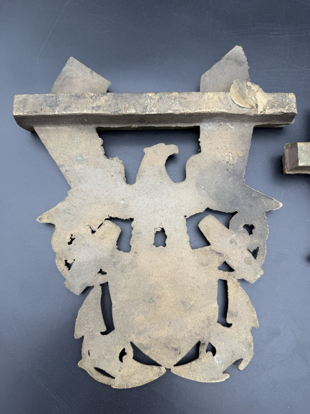 Pair Vintage Cast Brass US Navy Anchor Eagle Shield Wall Plaques 10" Crest