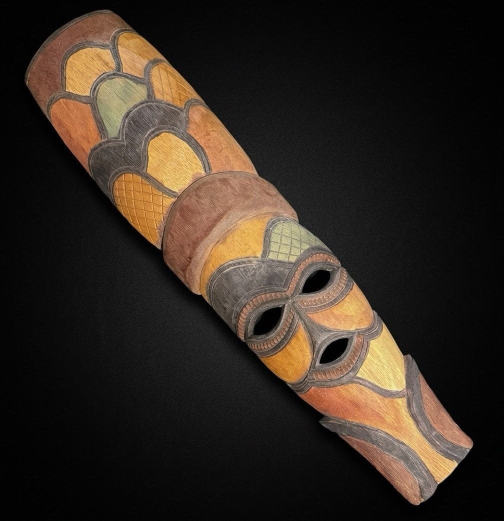 Vintage Hand Carved Wood Mask Wooden Mozambique African Wall Art Mel'Ange 18.5”