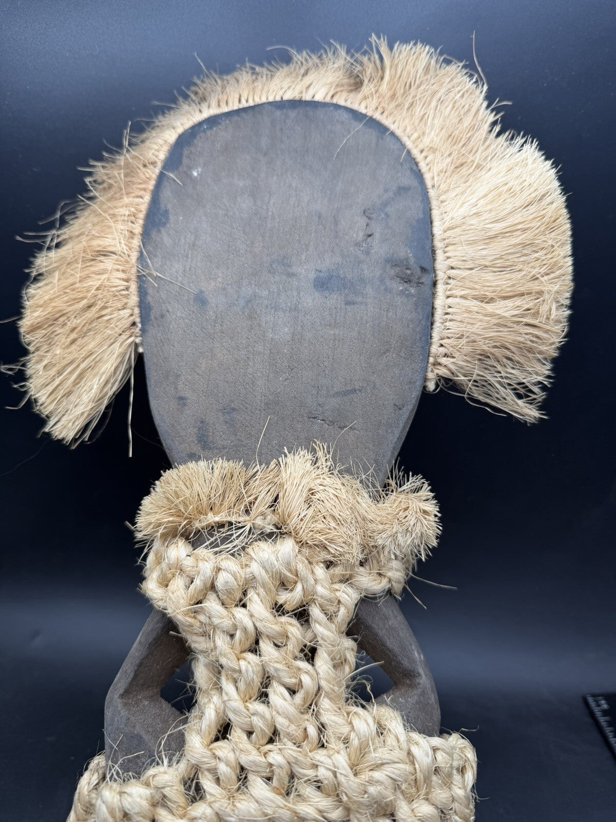 Vintage African Carved Wood Figure Raffia Tribal Statue Ritual Mask 16" Large