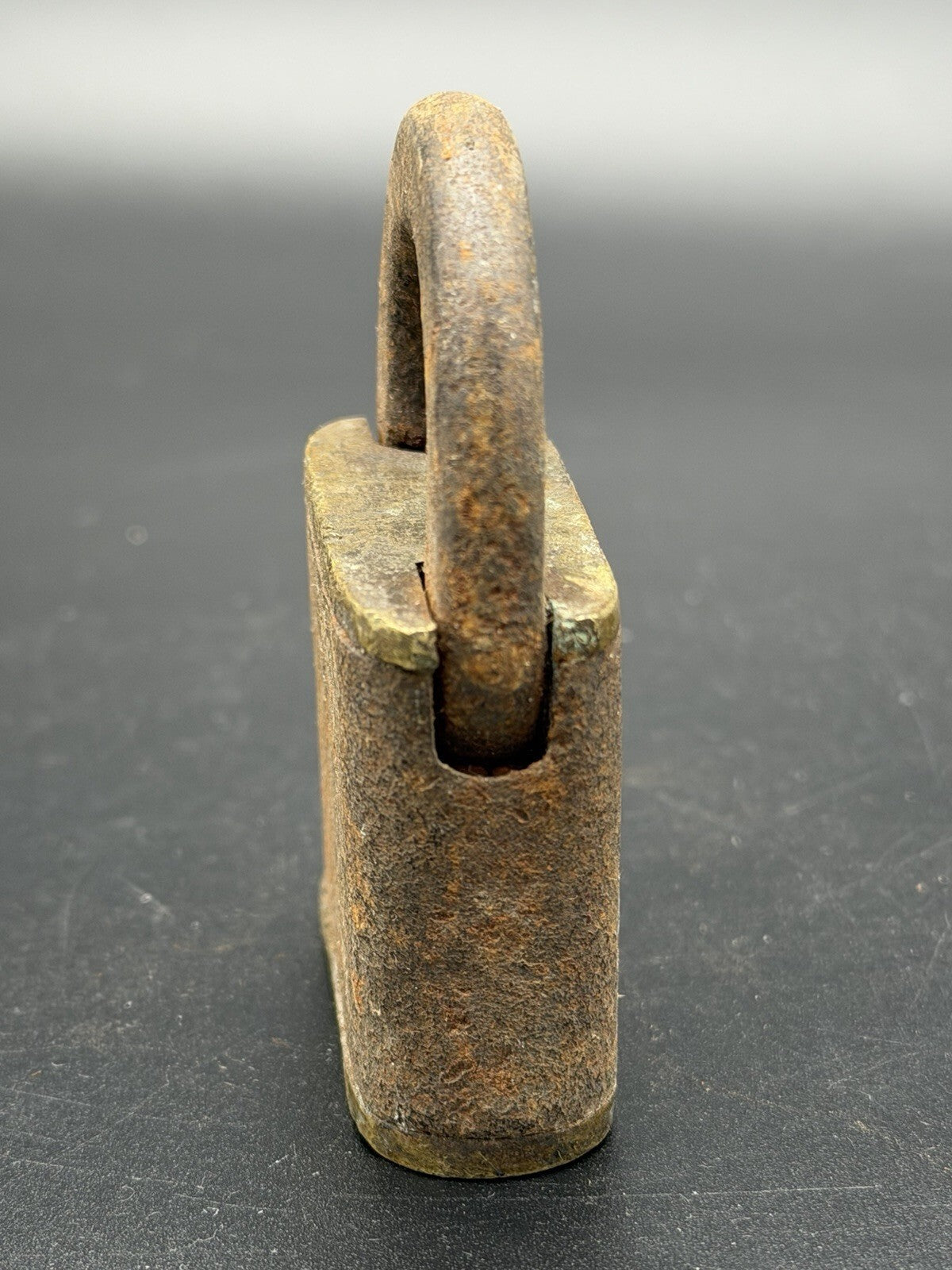 Antique Iron and Brass Padlock 19th Century Primitive Security Hardware Lock