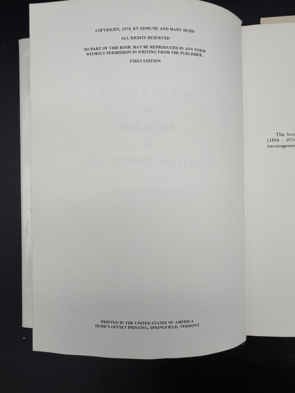 Signed 1974 Early History of Medicine in Sullivan County NH Carl M. Stearns MD