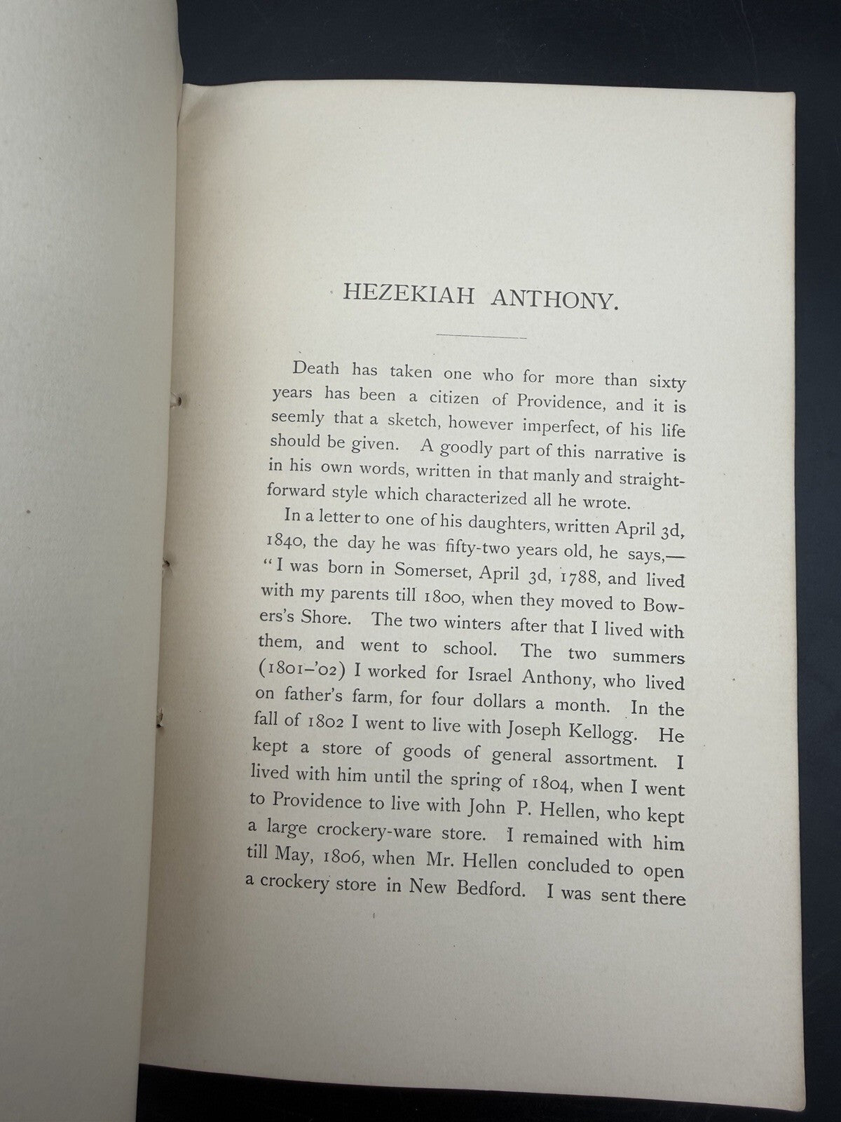 1883 Memorial Hezekiah Anthony Providence RI Photo Portrait Book Pamphlet