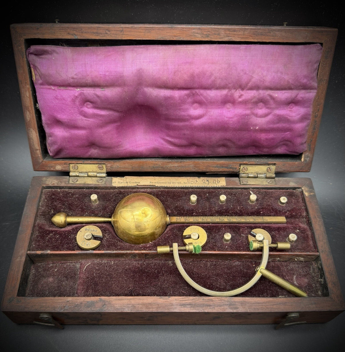 Antique Sikes Hydrometer Buss London Brass Proof Gauge Cased Set 1896 Dated