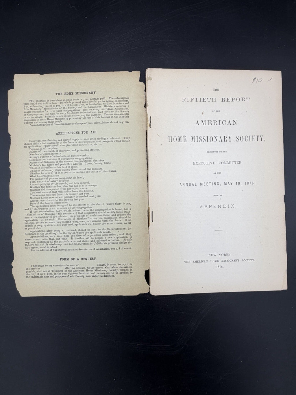Antique 1876 Fiftieth Report American Home Missionary Society Booklet Ephemera