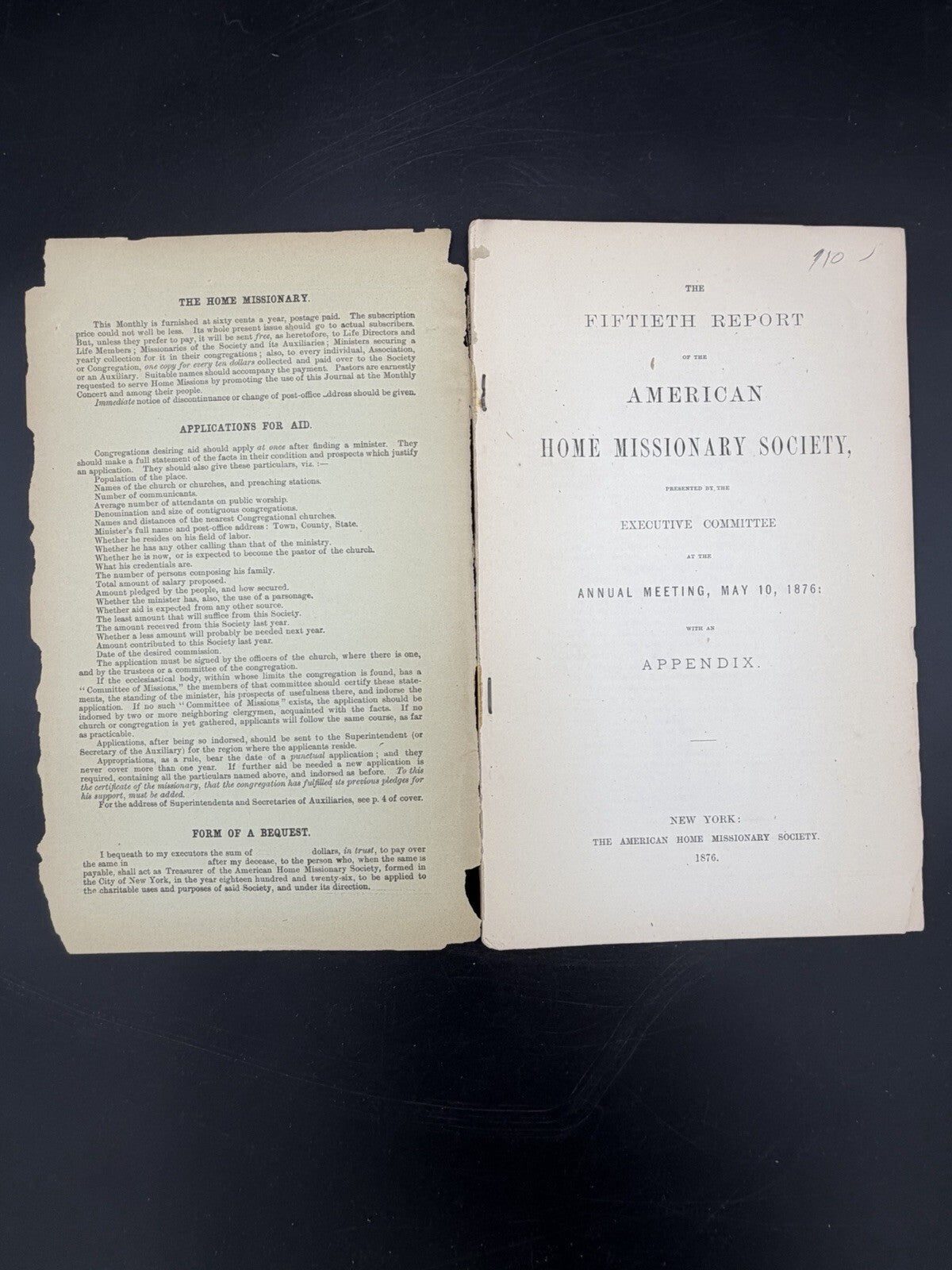 Antique 1876 Fiftieth Report American Home Missionary Society Booklet Ephemera