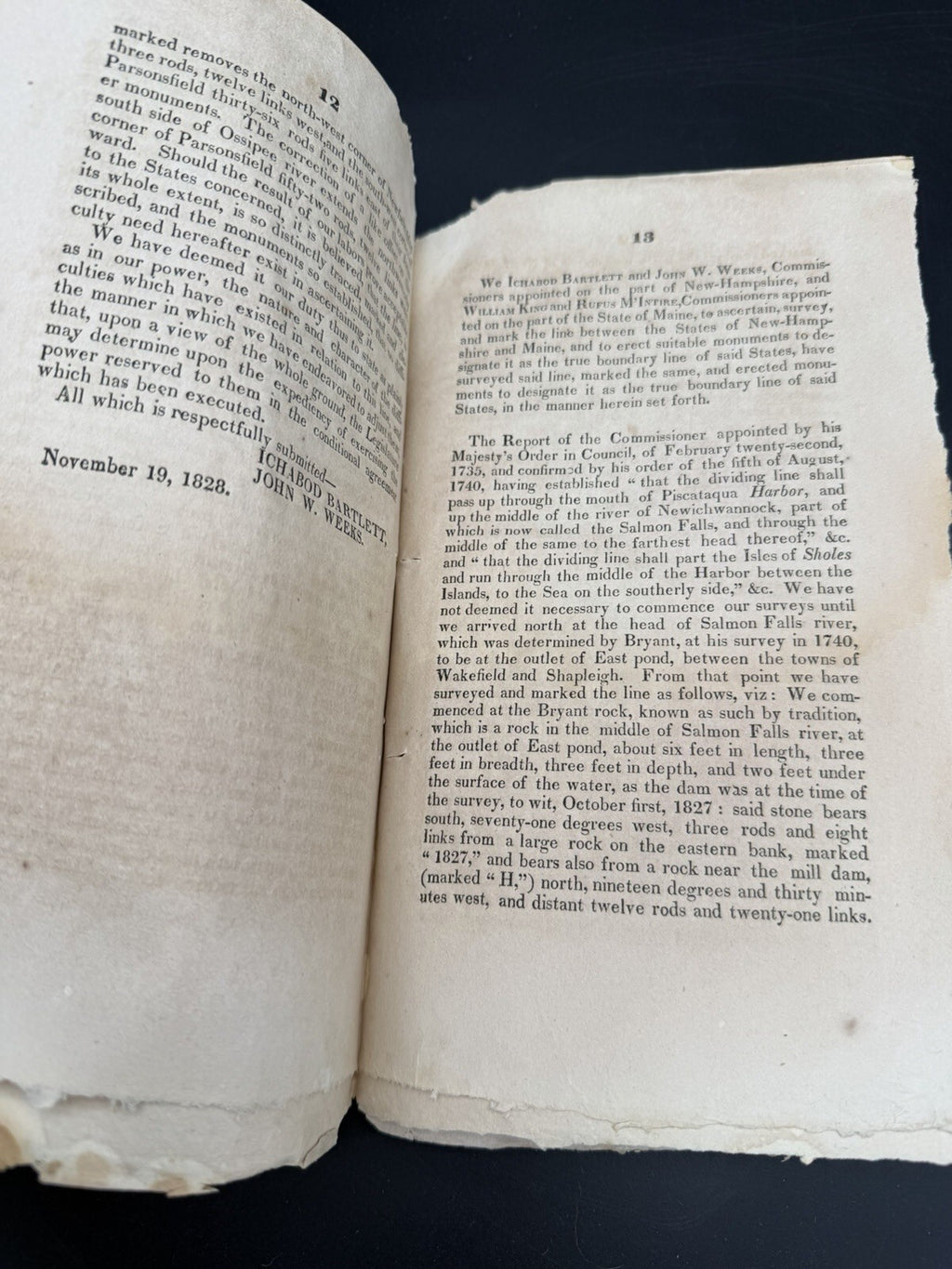 1828 Report of Commissioners: New Hampshire & Maine Boundary Survey - Uncut RARE