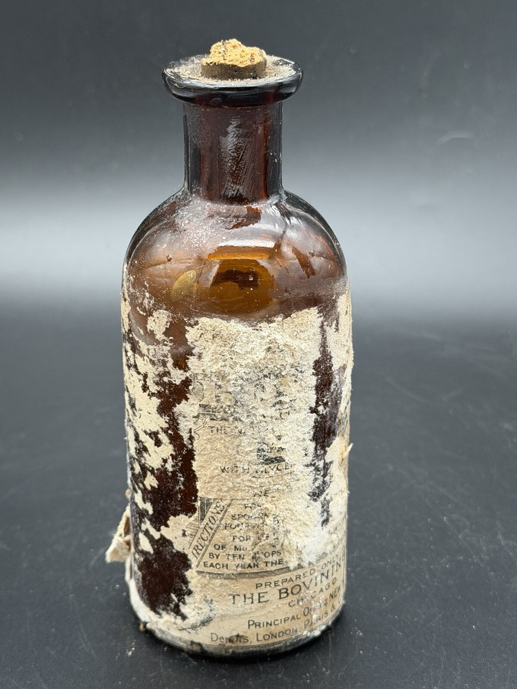 Antique Bovinine Medicine Bottle The Bovinine Co. Chicago New York London