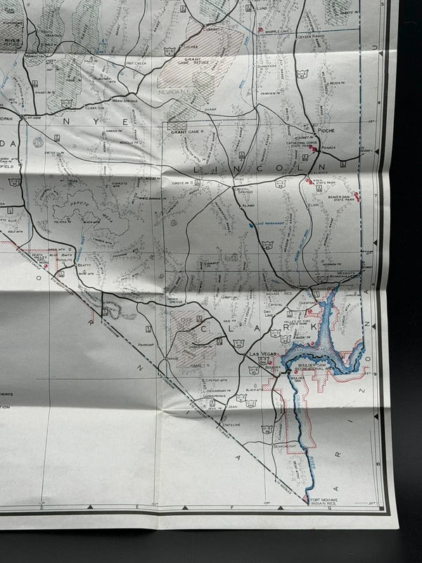 Vintage 1940 State of Nevada Folding Map Large 30x22 Highways County Line