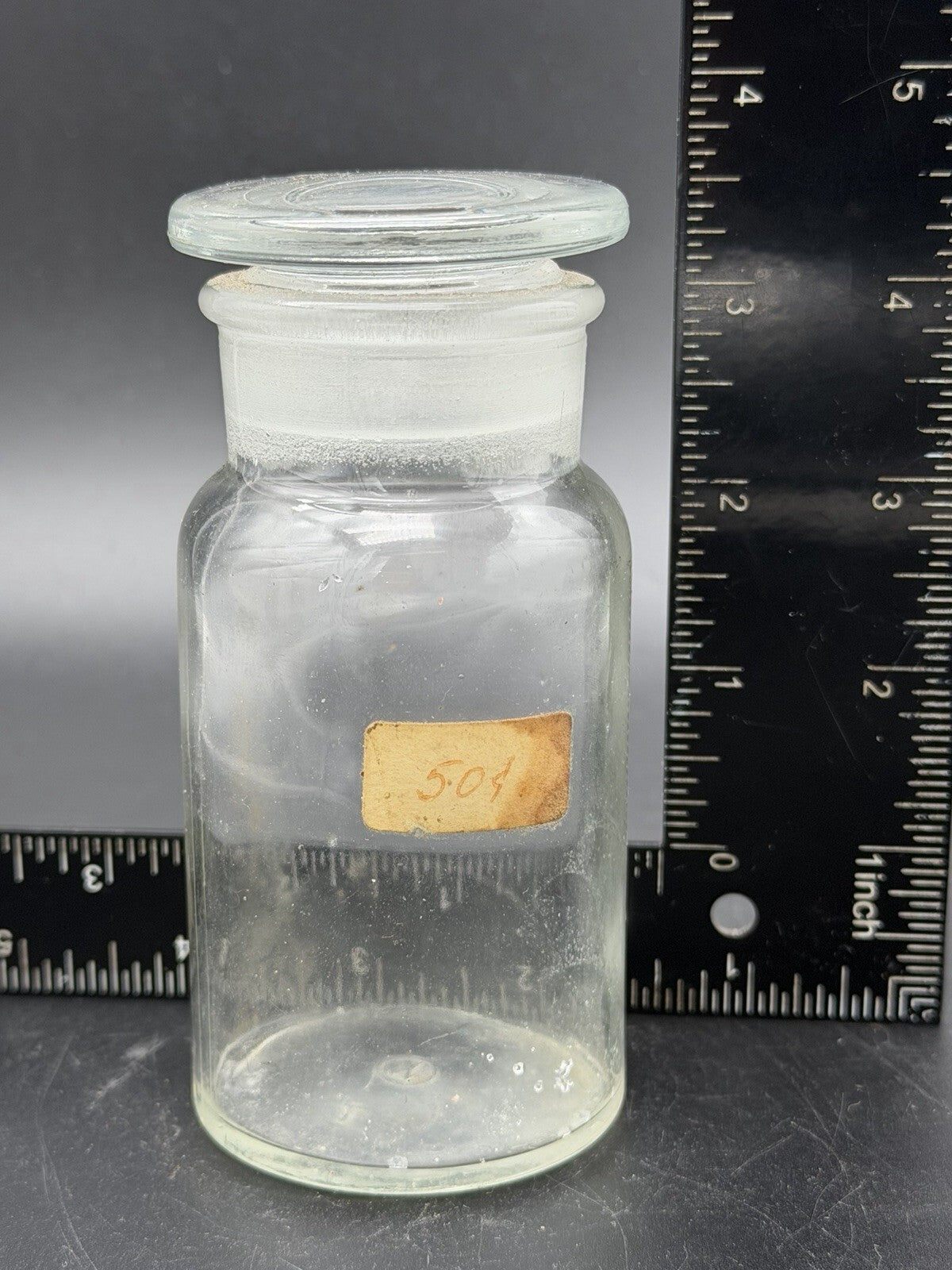 Antique Clear Glass Apothecary Jar Ground Stopper Pharmacy Bottle 504