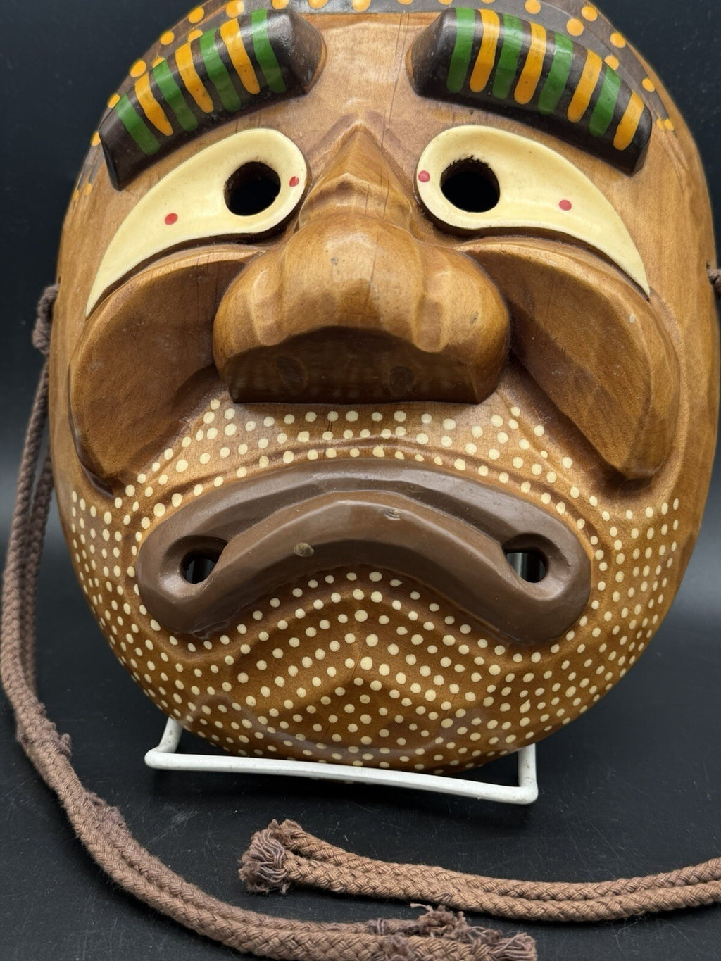 Hand Carved Korean Wood Mask Talchum Hahoe Folk Art Wall Hanging Decor 8.5”