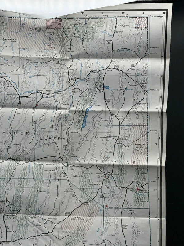 Vintage 1940 State of Nevada Folding Map Large 30x22 Highways County Line