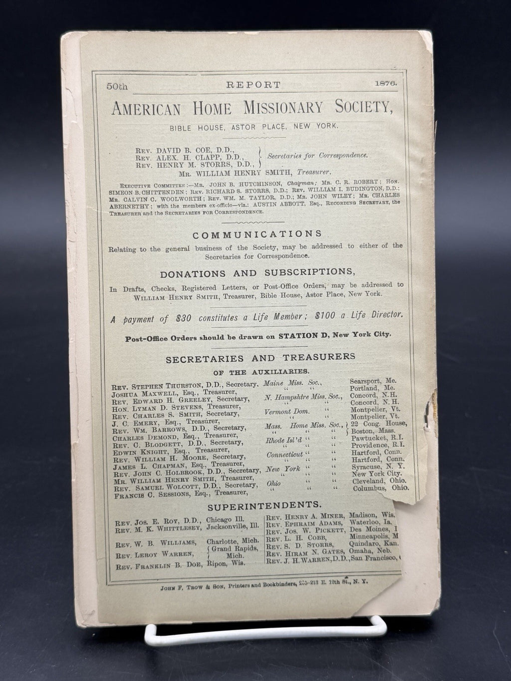 Antique 1876 Fiftieth Report American Home Missionary Society Booklet Ephemera