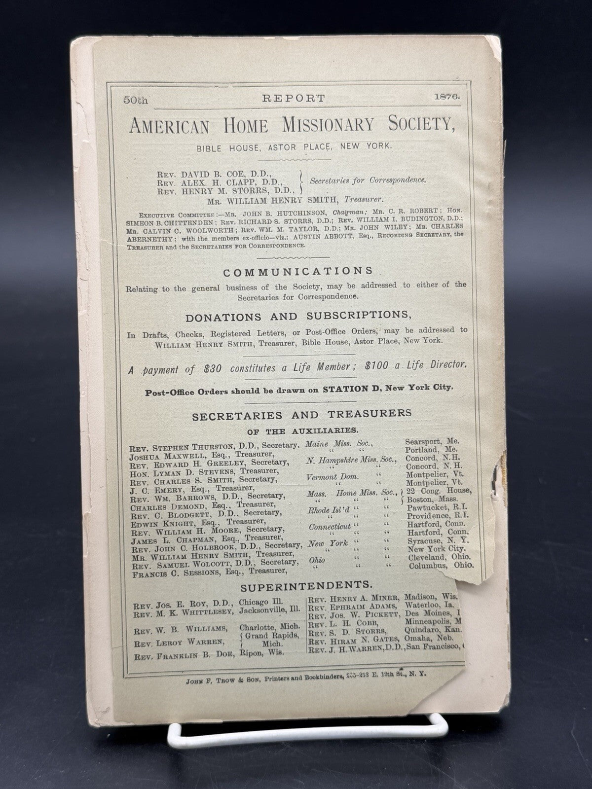 Antique 1876 Fiftieth Report American Home Missionary Society Booklet Ephemera