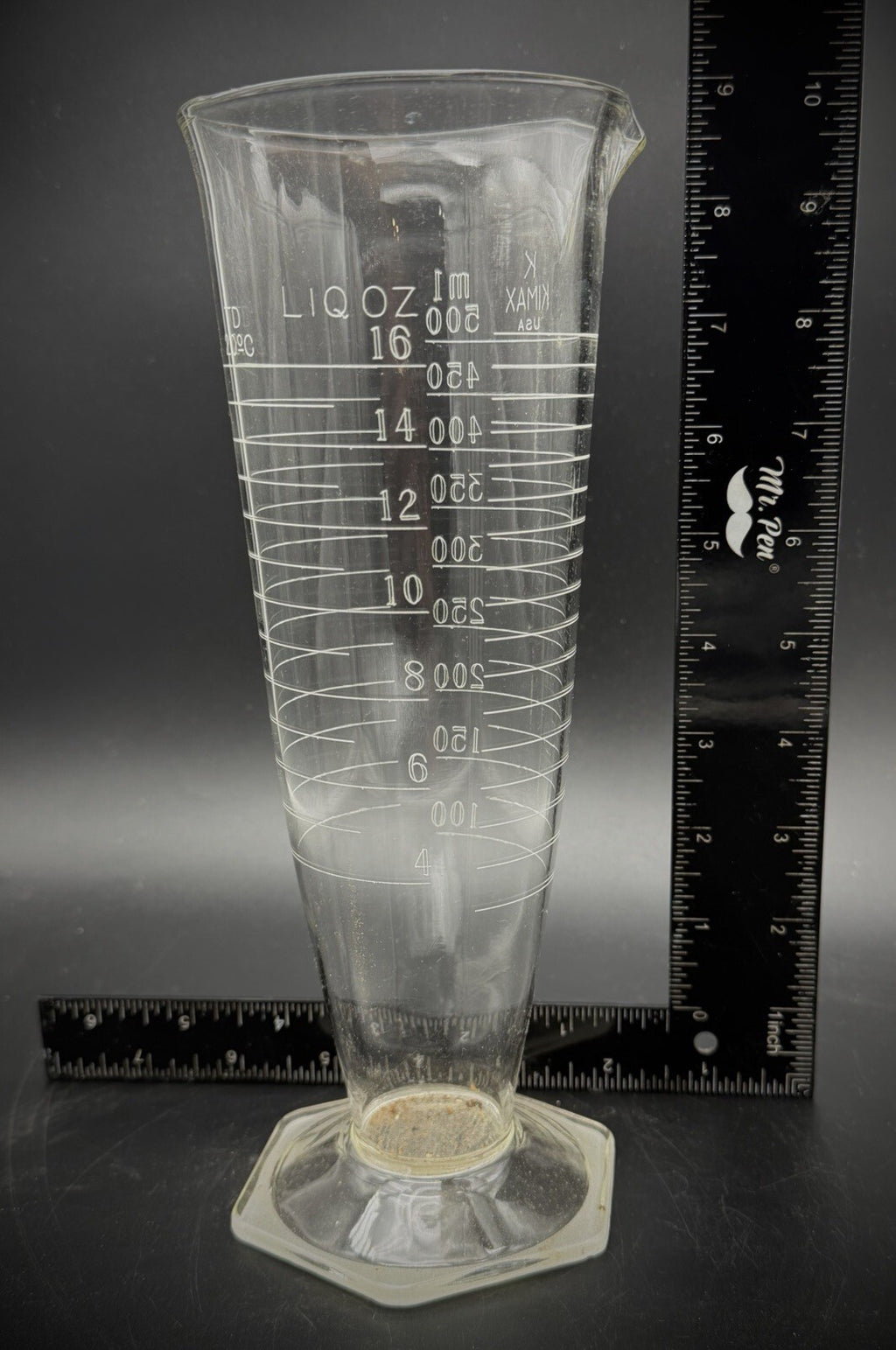 Vintage Kimax USA 500 mL / 16 oz Conical Glass Pharmaceutical Laboratory