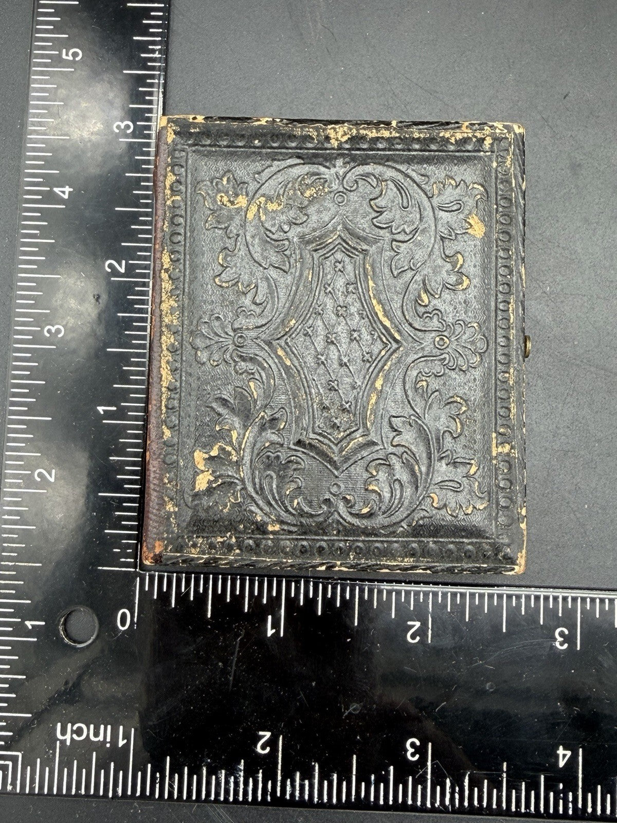 1850s Ambrotype Two Girls Sisters Tinted Embossed Leather Case 1/6 Photo Vtg