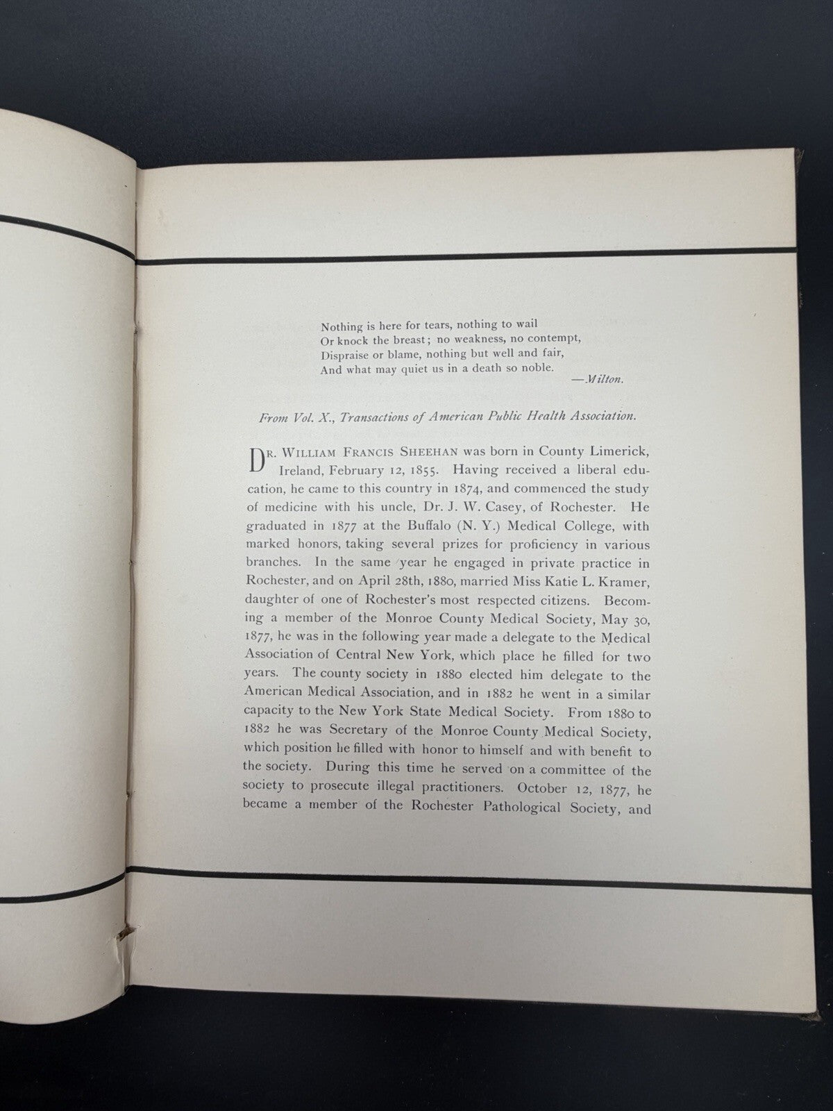 Dr. William Francis Sheehan In Memoriam 1886 Rare Rochester NY Medical Book