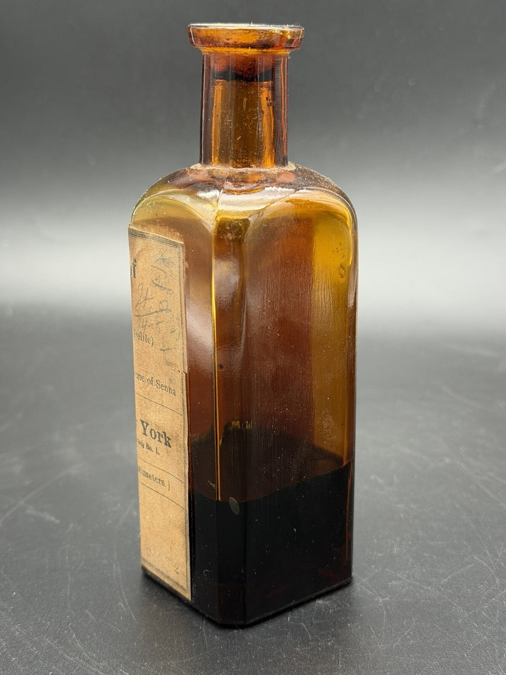 Antique Schieffelin & Co Fluidextract Senna Amber Medicine Bottle Original Label