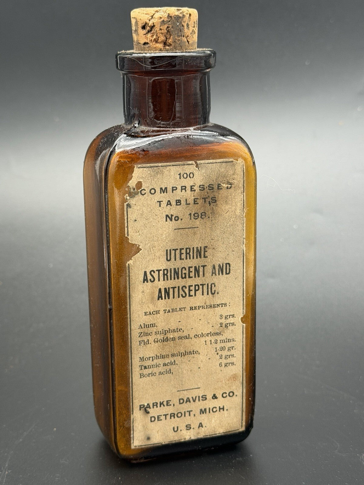 Antique Parke, Davis & Co. Amber Glass Bottle Uterine Astringent & Antiseptic