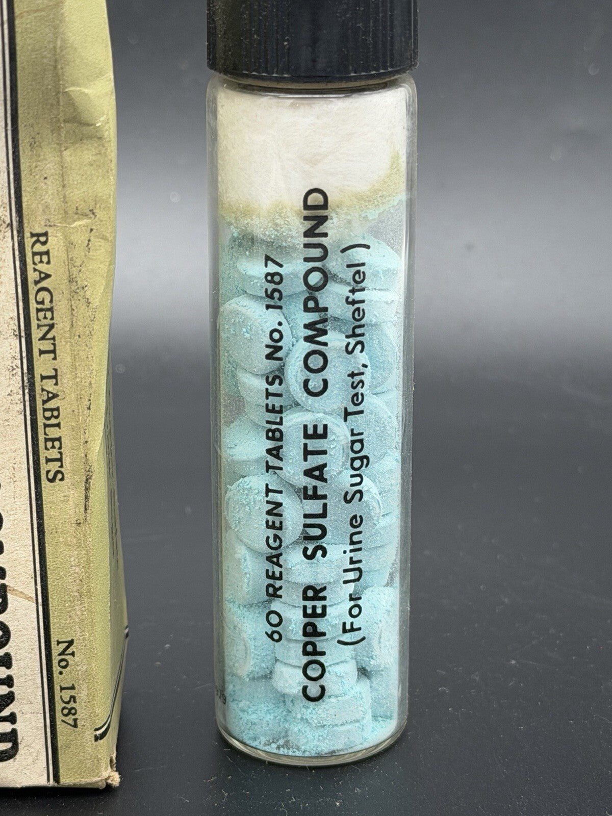 Vintage Eli Lilly Copper Sulfate Compound No. 1587 Reagent Tablets Vial & Box