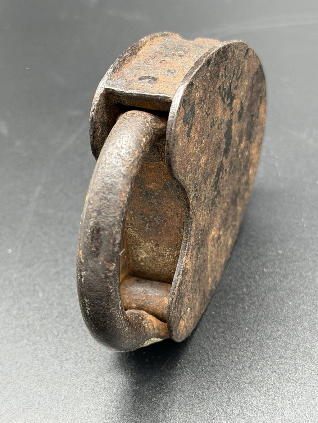 Antique Iron Heart Padlock w/ Brass Tag M.W. & Co. 19th Century Industrial Lock