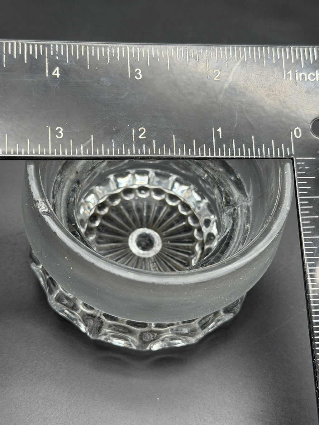 Antique Clear Glass Apothecary Jar Lid Old Replacement 3 1/4” Wide Small Chip