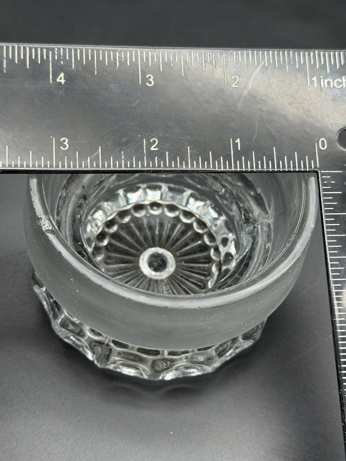 Antique Clear Glass Apothecary Jar Lid Old Replacement 3 1/4” Wide Small Chip