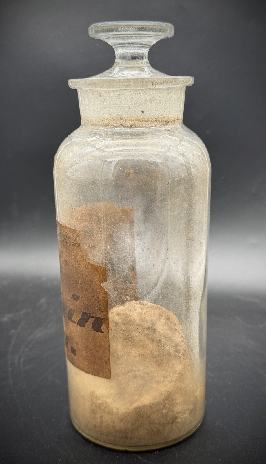 Antique Apothecary Jar Glass Stopper Paper Label Delphinium Pharmacy Bottle