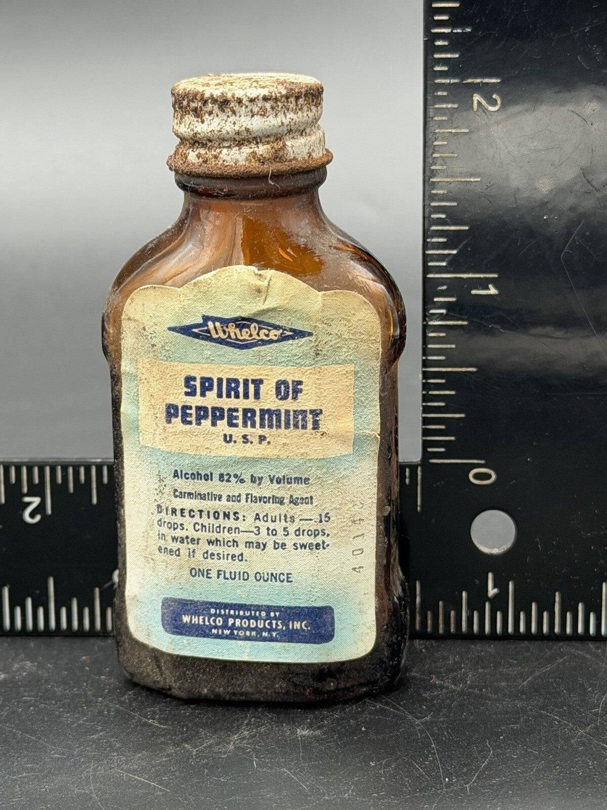 Vintage Whelco Spirit Of Peppermint Amber Glass Bottle 1 Oz Paper Label