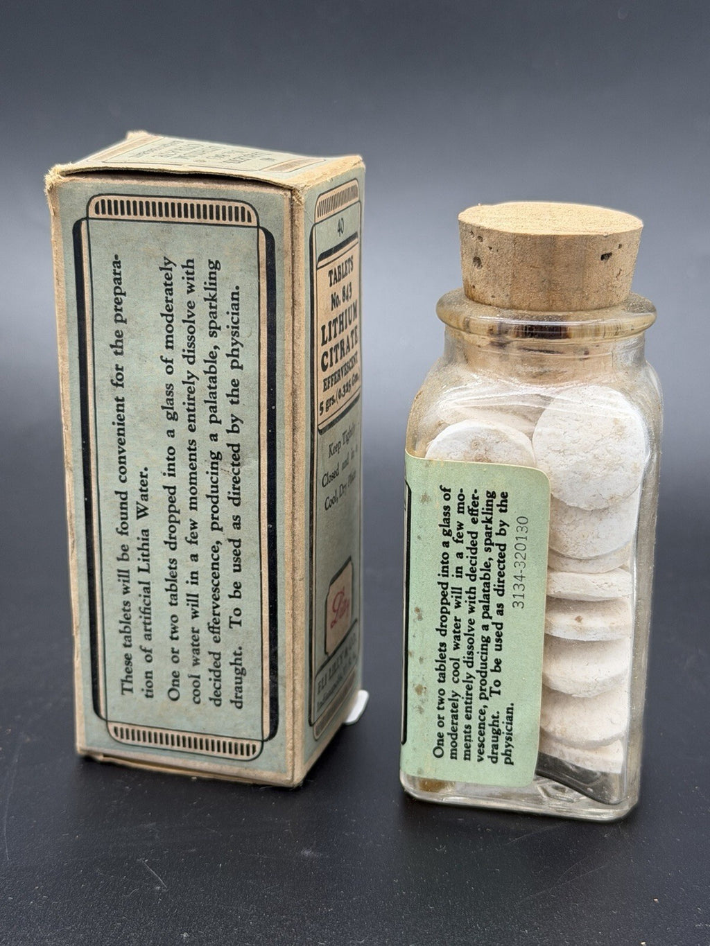 Antique Eli Lilly Lithium Citrate Effervescent Tablets No. 843 with Original Box