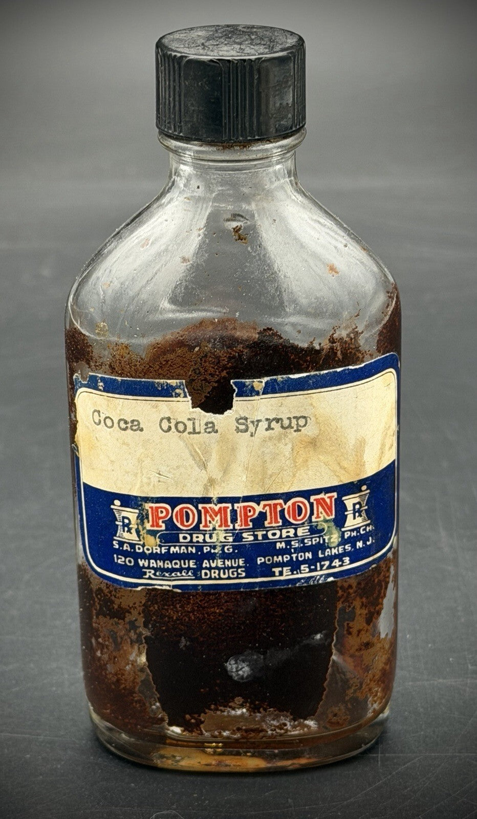 Vintage Pompton Drug Store Coca-Cola Syrup Bottle, Pompton Lakes, N.J. Soda RARE