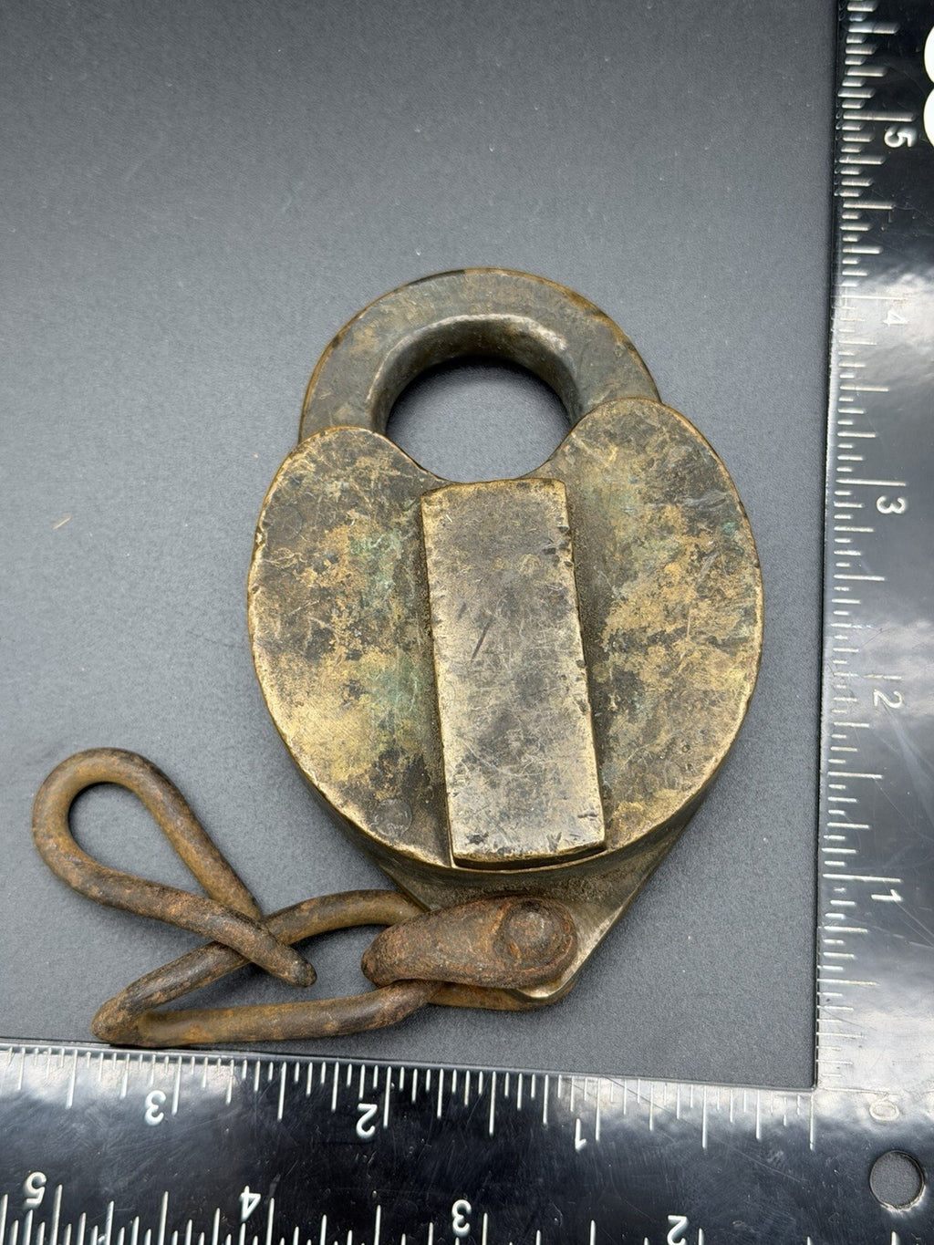 Antique Brass Heart Padlock Heavy Cast Lock with Chain Primitive Hardware