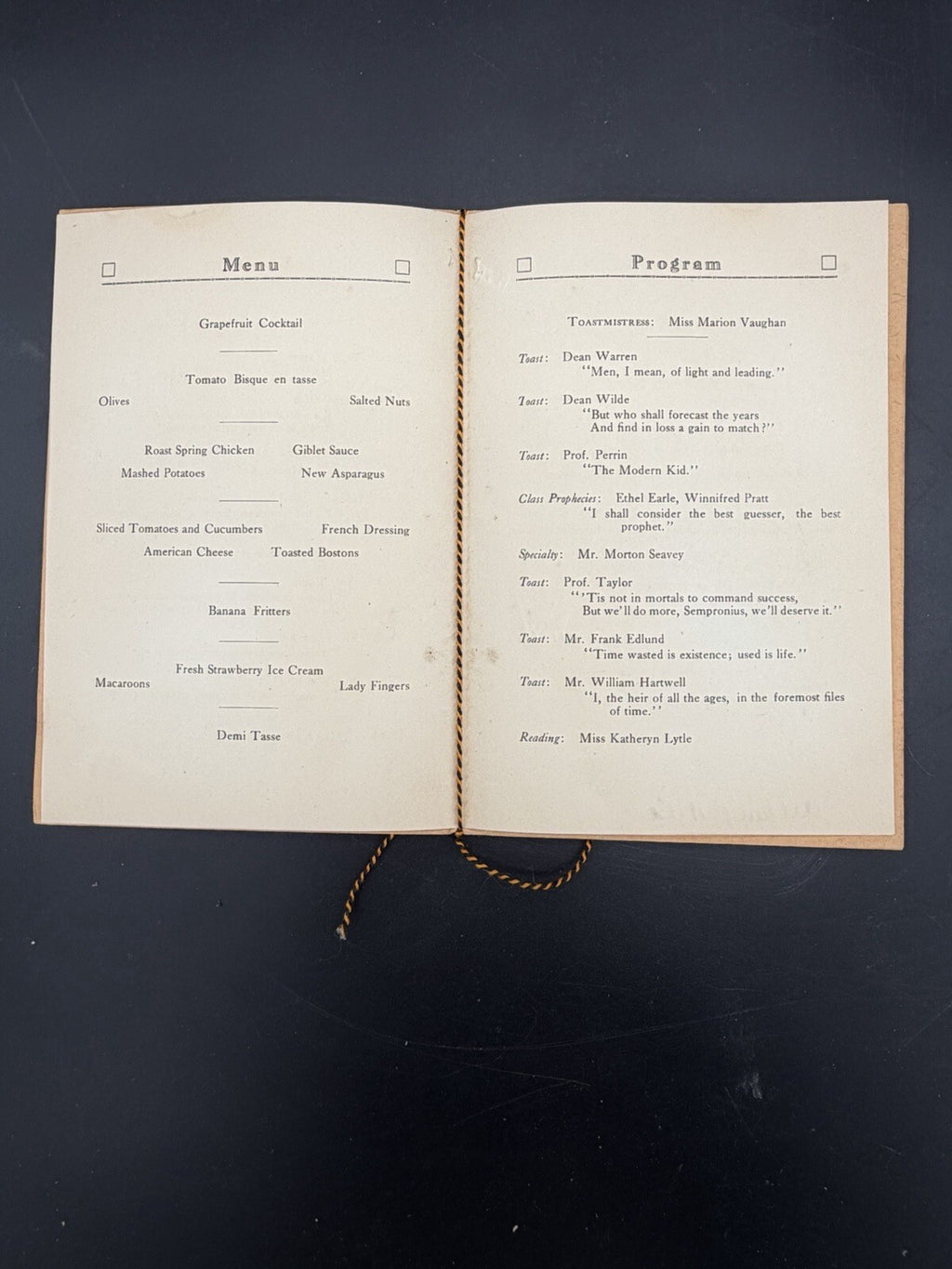 1924 Boston University College of Liberal Arts Senior Banquet Program – Rare