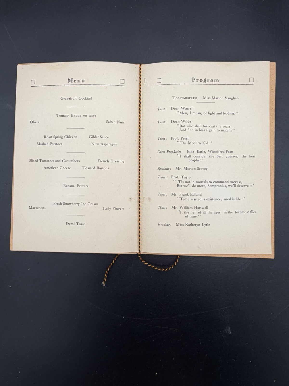 1924 Boston University College of Liberal Arts Senior Banquet Program – Rare