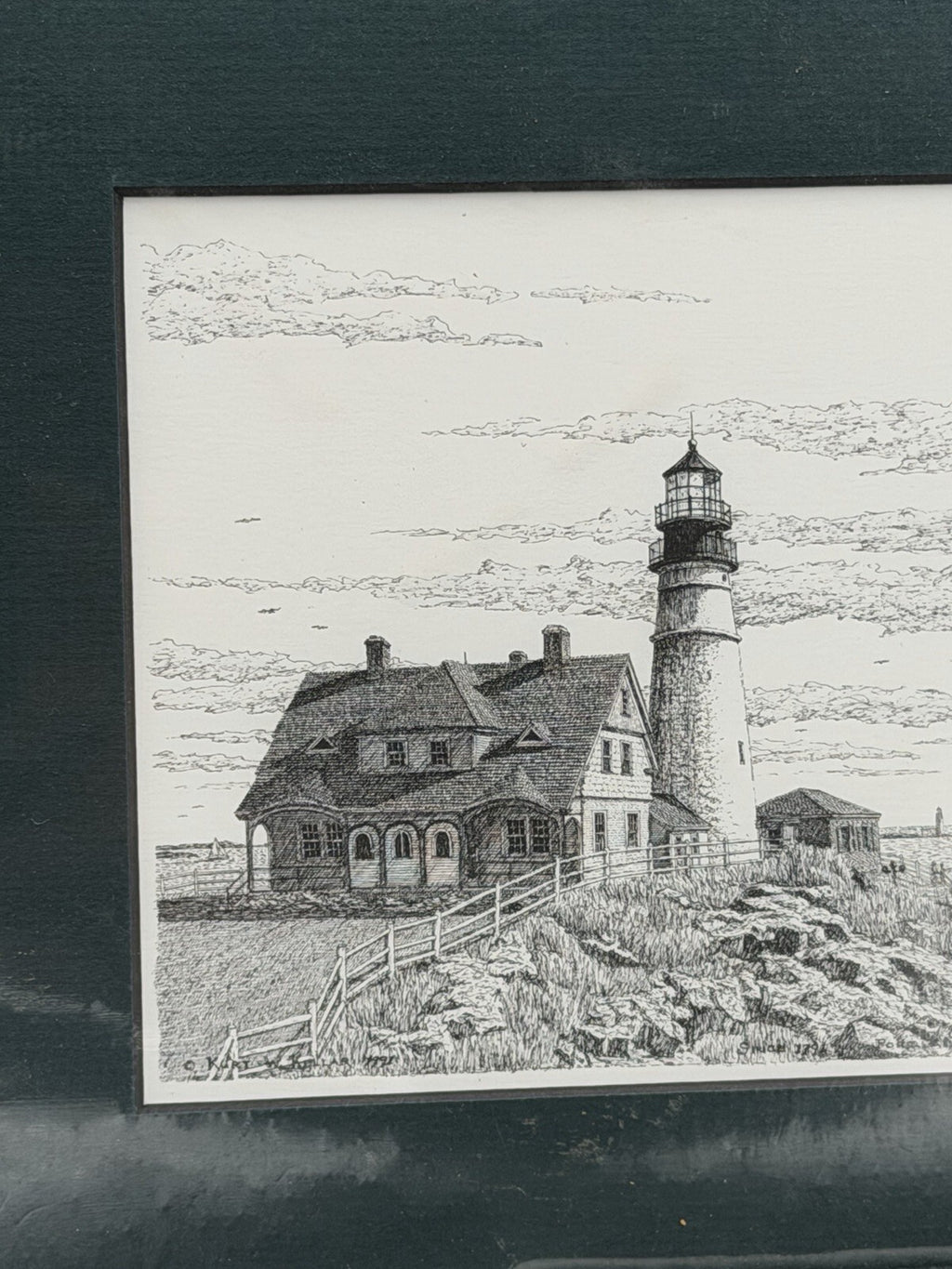 Portland Head Light Maine Pen & Ink Art Print Kurt W Kellar Matted