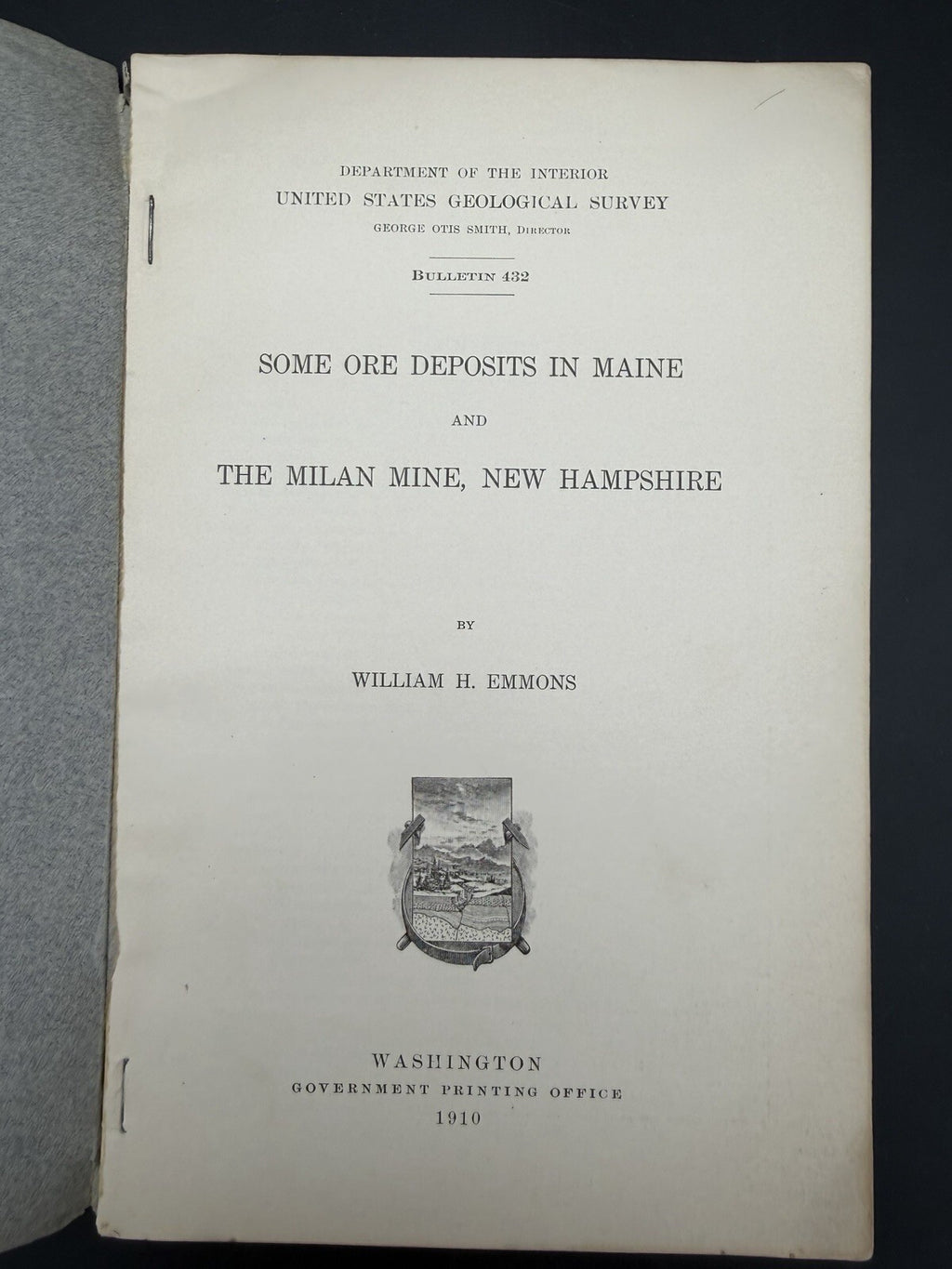 1910 USGS Bulletin 432: Ore Deposits in Maine & Milan Mine NH - With Map
