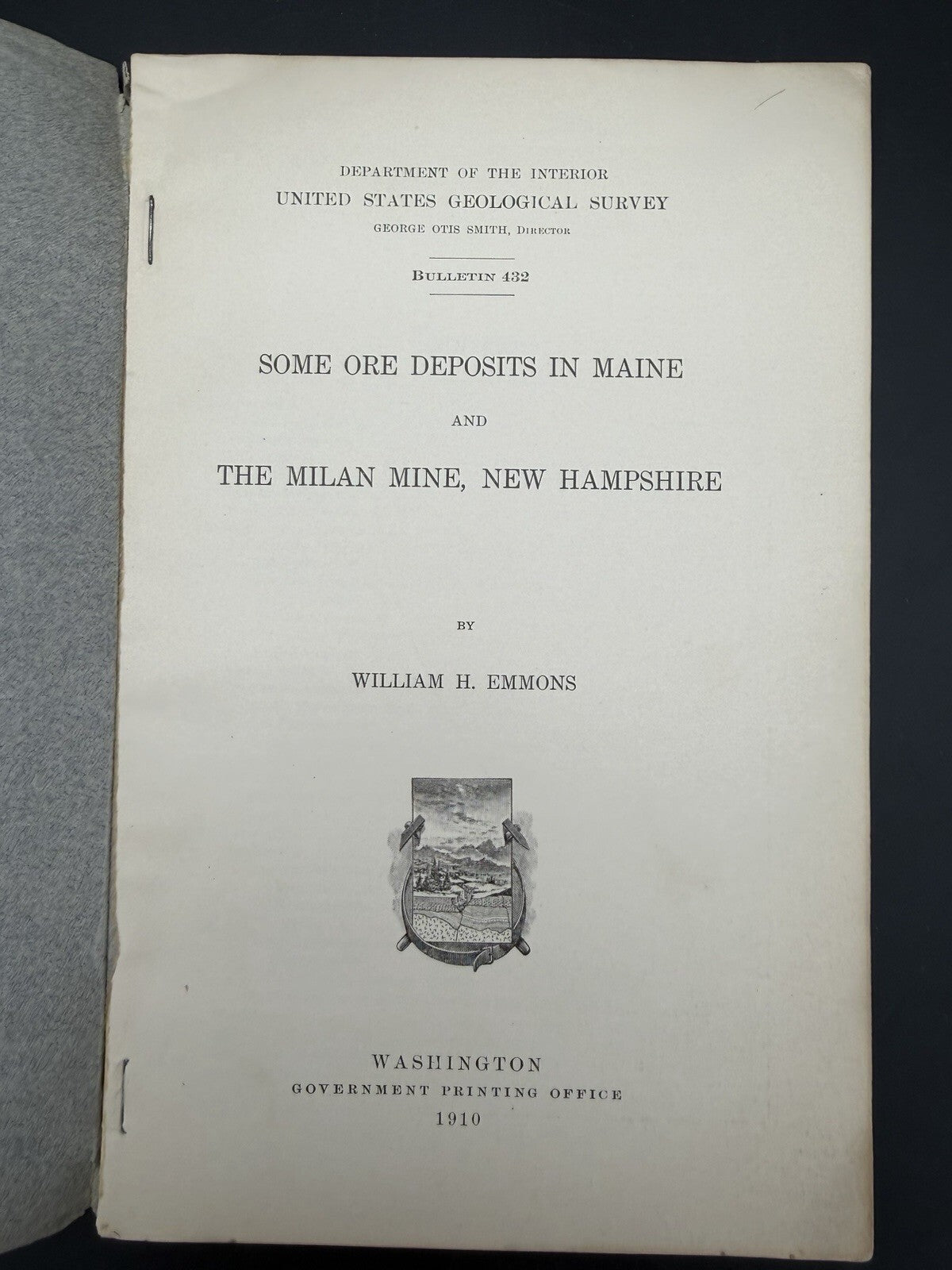 1910 USGS Bulletin 432: Ore Deposits in Maine & Milan Mine NH - With Map