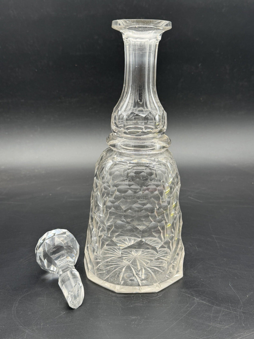 Antique Cut Glass Decanter Bottle Heavy Diamond Geometric Pattern As Is