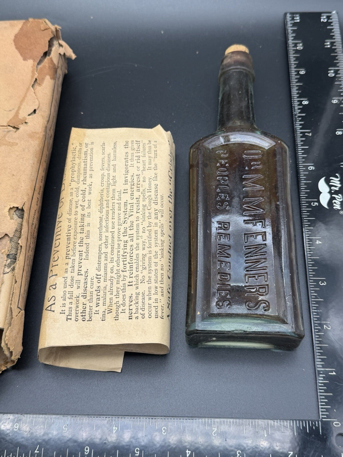 ⁠Antique Dr. Fenner's Dyspepsia Cure Bottle Unused Box Paperwork Quack Medicine