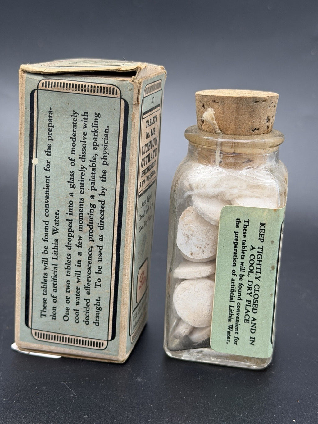 Antique Eli Lilly Lithium Citrate Effervescent Tablets No. 843 with Original Box